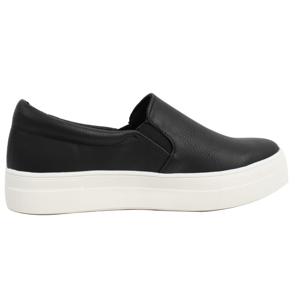 Size 7.5 Black Faux Leather Elastic Slip On Sneaker Shoes - Picture 3 of 6